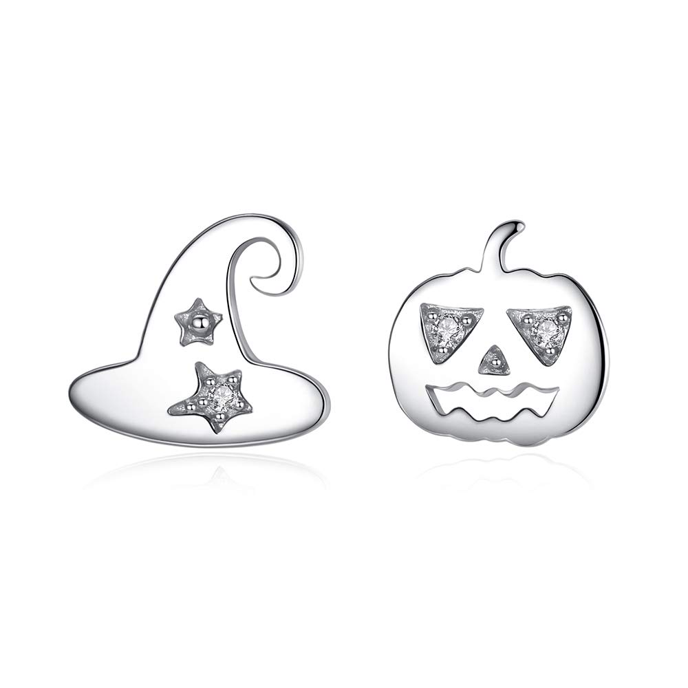 VIKI LYNN Asymmetric Pumpkin Witch Hat Stud Earrings Sterling silver Halloween Earrings Gifts