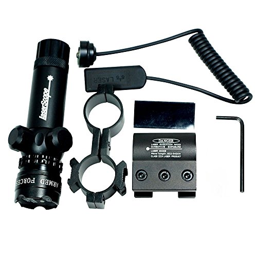 Higoo Tactical Green Laser Dot Sight, Shockproof 532nm Rifle Gun Laser Scope w/ Rail & Barrel Mount Cap Pressure Switch & Battery