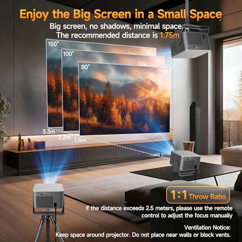 Alwtniet 4K Projector with Google TV, Native Full HD 1080p, Mini Home Theater Projector, Bluetooth, WiFi, Small and Smart, Short Distance, Auto Focus, 6D Keystone Correction, for