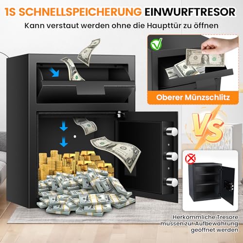 52L Quick Storage Safe with Slot for Retail Home | Electronic combination lock, with fireproof bag, key, combination lock, alarms and mute, security alloy steel