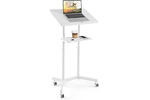 Giantex Mobile Laptop Podium, Height Adjustable Standing Desk with Storage Tray, Tilting Desktop, Home Office Classroom Pulpi