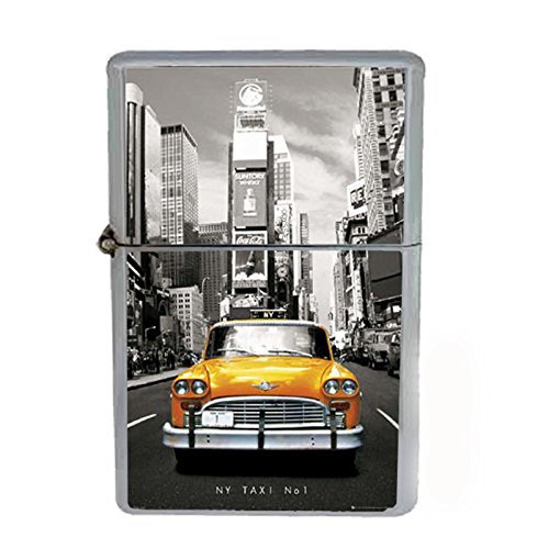 Wind Proof Dual Torch Refillable Lighter Vintage Poster D-035 New York Taxi in Time Square