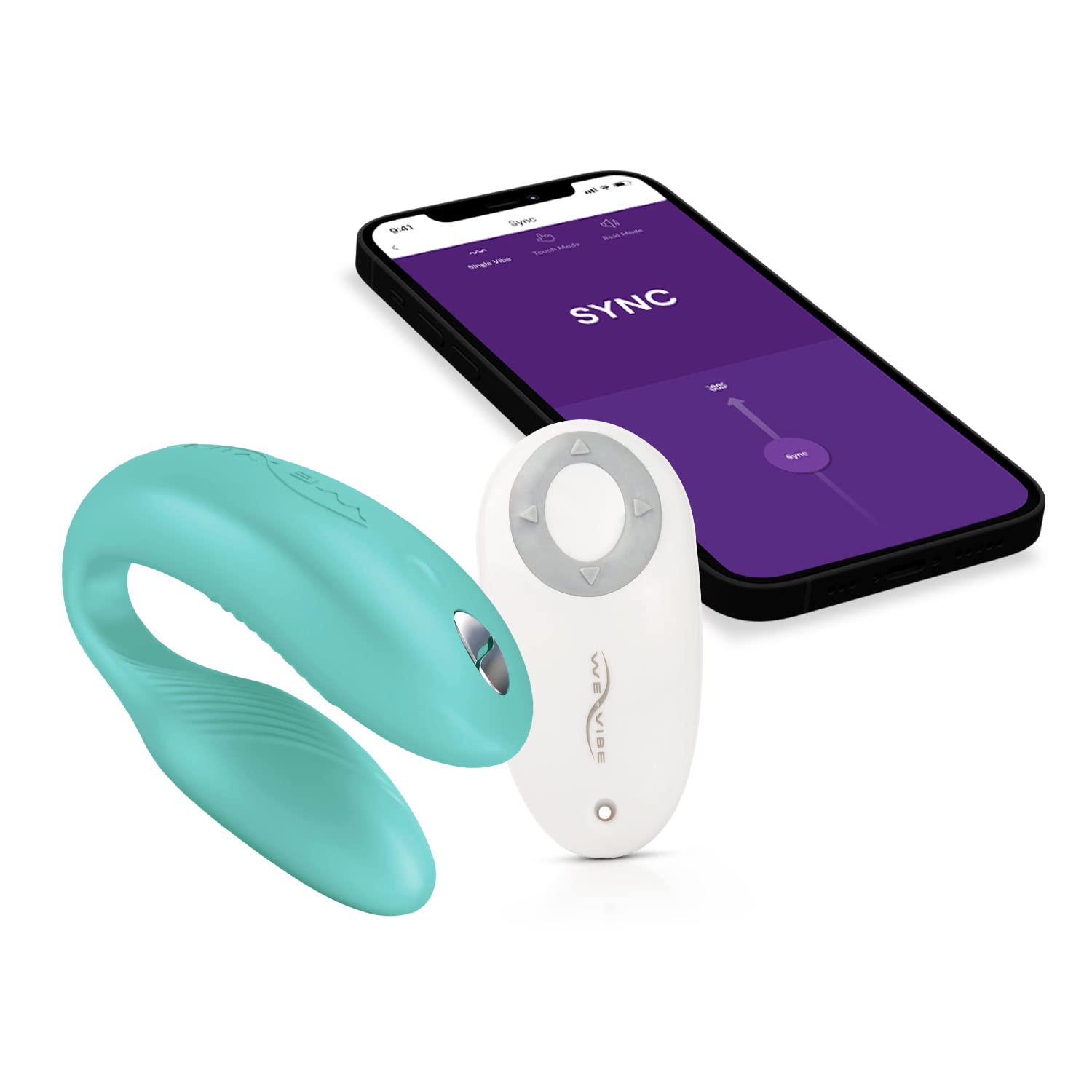 We-Vibe Sync Remote Couples Vibrator - Vibrating Sex Toy for Couples - G-spot and Clitoris Stimulation - Waterproof - App & Remote Controlled - Rechargeable Toys for Sexual Adult Games - Aqua