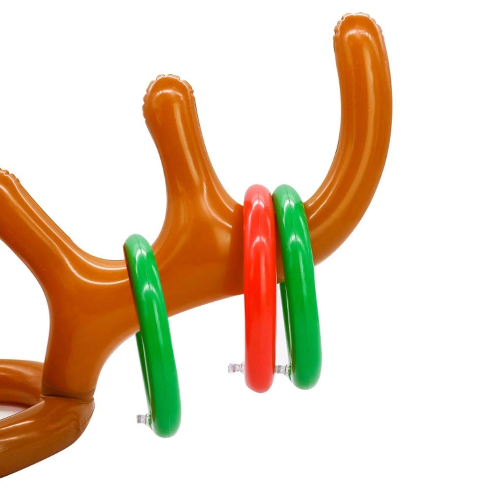Koogel Inflatable Reindeer Antler Hat Ring Toss Game With Rings For Family Kids Christmas Party New Year Party Favors Toys Gifts