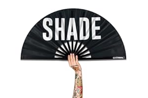 Raveahem UV Glow Rave Fan, Bamboo Folding Clack Hand Fans Foldable for Men Women, Boots on the Ground Poping Fan for EDM Festival Line Dance Decoration, (Shade Pattern, Large 13")