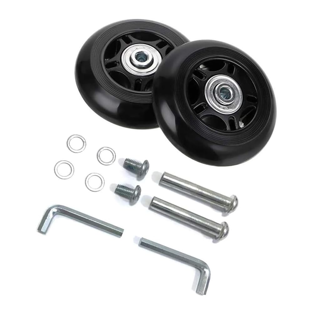 LOTOWELZON 2 Wheels Sets Luggage Suitcase Replacement 70mm Inline Skate Wheels with 8mm ABEC 608zz Rubber Swivel Caster Bearings Repair Kits (70 * 24mm/2.75" x 0.94") Black