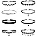 HENGSONG 8 Pieces Round Choker Necklace Set Stretch Velvet Classic Gothic Tattoo Lace Choker Necklaces, Black