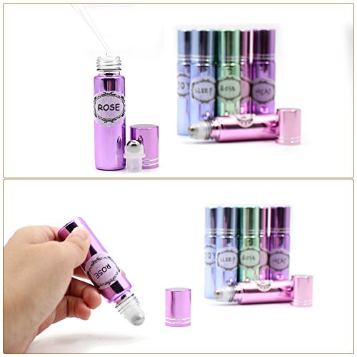 Pack of 8, 10ml Glass Roll on Bottles with Stainless Steel Roller Balls for Essential Oil- Include 3 Extra Roller ball, 12 Pieces Labels, Essential Oils Opener, 1ml Dropper - Thumbnail 4