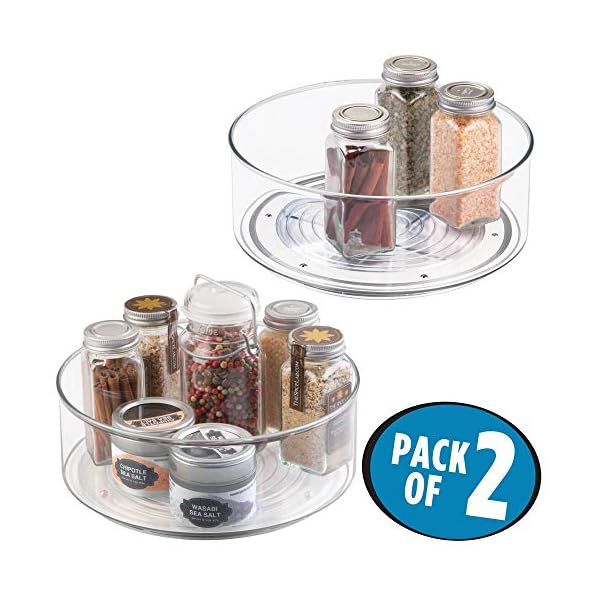 mDesign-Lazy-Susan-Turntable-Condiment-Holder-Set-of-2-Plastic-Revolving-Condiments-and-Spice-Rack-Ideal-Kitchen-Storage-Unit-for-Cooking-Oil-Ingredients-Bottles-and-Jars-Clear mDesign Lazy Susan Turntable Condiment Holder - Set of 2 - Plastic Revolving Condiments and Spice Rack - Ideal Kitchen…