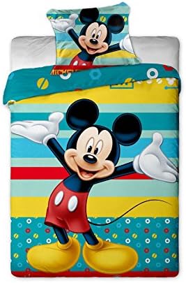 Mickey Mouse Aqua Stripes Single Duvet Cover By BestTrend