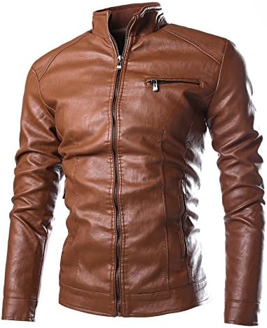 AOQ Mens Biker Jacket PU Leather Motorcycle Jacket