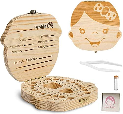 Ruiuzi Teeth Saves Box for Children and Girls Children in Souvenir Wood Gift, Accumulation of Teeth (Girl)