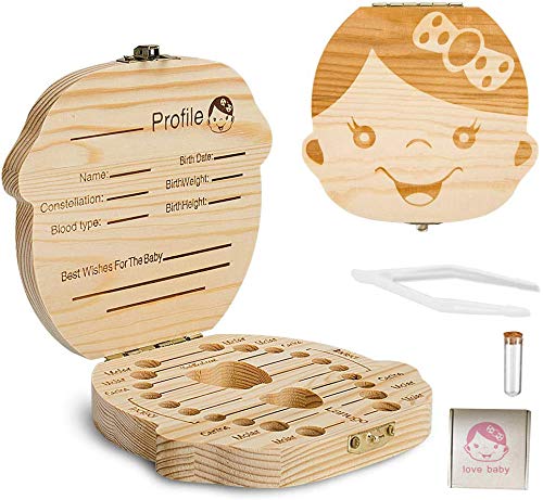 Ruiuzi Teeth Saves Box for Children and Girls, Children in Souvenir Wood Gift, Accumulation of Teeth (Girl)