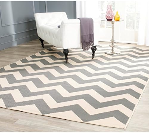2' 4" x 6' 7" Grey Beige Chevron Stripe Pattern Area Rug, Elegant Horizontal ZigZag Lines Print, Classic Stripe-Inspired Design Living Room Carpet, Features Antimicrobial, Polypropylene