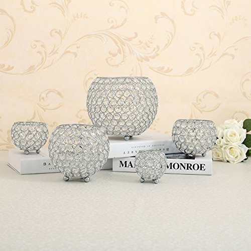 VINCIGANT Decorative Silver Crystal Clear Display Vases / Bowl Candleholders/Candle Shade for Valentines Day Home Holiday Decoration Wedding Coffee Table Decorative Centerpiece ,8 inch Diameter - Thumbnail 7