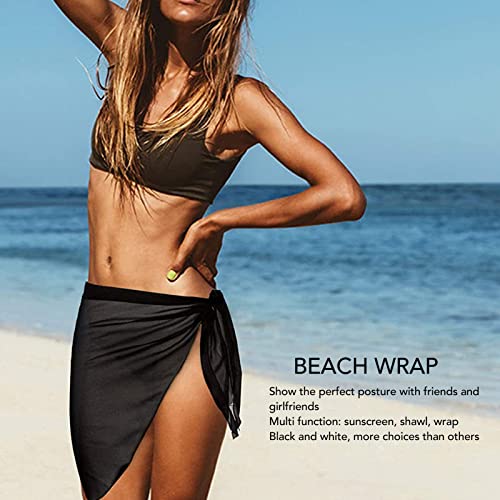 Sorandy 2 Pieces Women's Short Sarongs Swimsuit Coverups, Beach Wrap Sheer Bikini Wraps Short Skirt Chiffon Scarf for Swimwear Vacation, Universal Size, White and Black