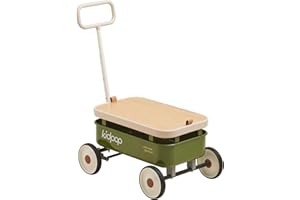 kidpop PULA-Wild 3-in-1 Kids' Pull-Along Wagon Toddlers Push Walker for 2.5-8, Removable Wooden Cover and Adjustable Handlebar, Birthday Gifts Max Weight 33 lbs (Green)