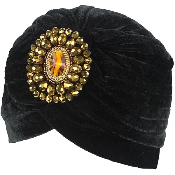 1920s-Inspired Gold Pleated Turban with Crystal Brooch Amazon.com: 2PCS Women Vintage Turban Hat with Detachable  main image 4