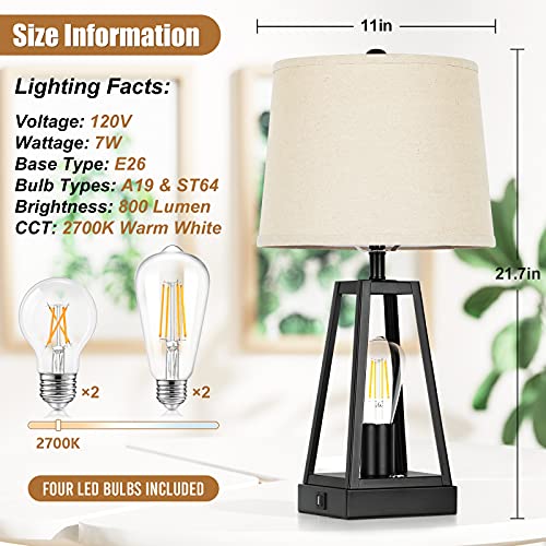 Set of 2 Farmhouse Touch Table Lamps with USB Ports, 3Way Dimmable