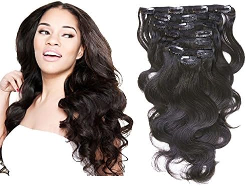 Loxxy Real Remy Human Hair Extensions Clip in Body Wave Top 8A Grade Seamless Virgin Hair For Full Head Double Wefts Natural Black For Fashion African Americans,10-22inch 120G per set 12 Inch