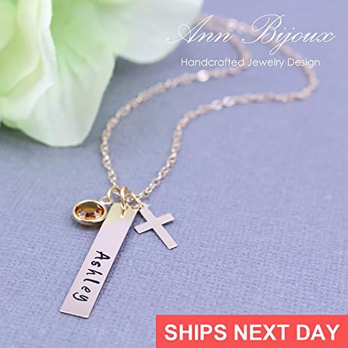Personalized Gold Filled Name Necklace - Hand Stamped Name Pendant - Personalized Bar Necklace - 5.1 X 31mm Vertical Bar - Mother Gift - ANNBIJOUXNEWYORK