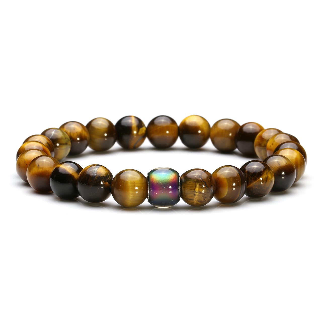 Jovivi Mens Tiger Eye Bracelet for Men,Men's Healing Crystal Gemstone Color Changing Thermo Sensitive Mood Bead Anxiety Bracelet Jewellery Gifts for Men Him