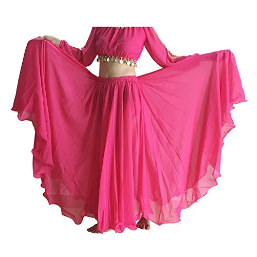 Wuchieal Women's Belly Dance Skirt Tribal Chiffon Full Skirt (Dark Pink)