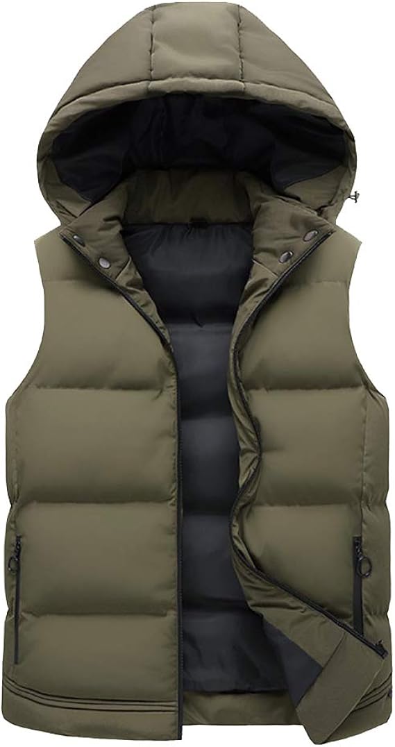 Puffer Vest Coat for Men Winter Hooded Vest Padded Sleeveless Outwear
