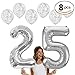 RhinestoneSash 34 inch Giant Silver 25 Foil Mylar Balloon & Set of 6 Matte Silver Confetti Clear Balloons - Silver Anniversary or 25th Birthday Decorations (Silver) Baln(25 Confetti) SLV