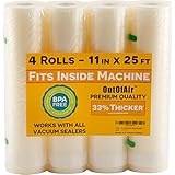 11" x 25' Rolls (Fits Inside Machine) - 4 Pack (100 feet total) OutOfAir Vacuum Sealer Rolls for Foodsaver and Other Savers. 33% Thicker, BPA Free, FDA Approved, Sous Vide, Commercial Grade
