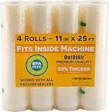 11" x 25' Rolls (Fits Inside Machine) - 4 Pack (100 feet total) OutOfAir Vacuum Sealer Rolls. Works with FoodSaver Vacuum Sealers. 33% Thicker, BPA Free, FDA Approved, Sous Vide, Commercial Grade