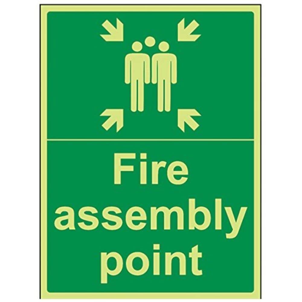 VSafety 17015BC-G Fire Assembly Point Sign, Fire Assembly Point with Family, Plastic, Portrait, 300 mm x 400 mm, Green — image 1