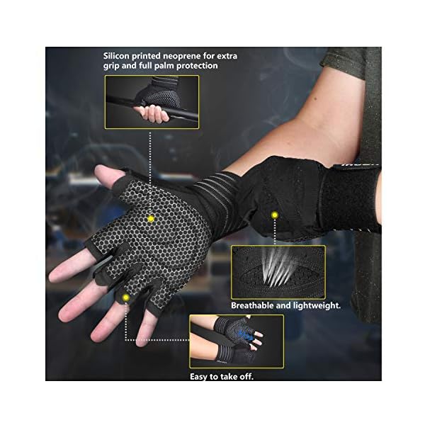 ihuan Ventilated Weight Lifting Gym Workout Gloves with Wrist Wrap Support for Men & Women, Full Palm Protection, for Weightlifting, Training, Fitness, Hanging, Pull ups - Image 3
