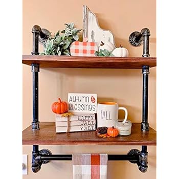 Industrial Pipe Shelf Rustic Wall Shelves with Towel Bar 24