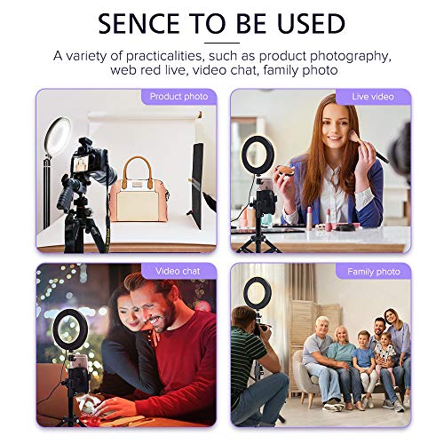 ZOMEi 6" Makeup Ring Light with Tripod Stand & Cell Phone Holder for Live Stream/Makeup Mini Led Camera Ringlight for YouTube Video/Photography Compatible with iPhone Xs Max XR Android  - Thumbnail 5