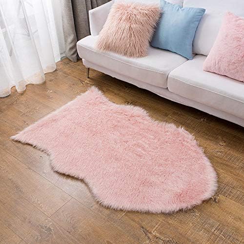 iisutas Faux Sheepskin Fur Area Rugs for Bedroom, Luxury Fluffy Mat Plush Sofa Cover Seat Pad for Bedroom - 3ft x 5ft, Pink