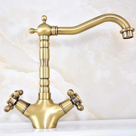 WLP-WF Grifo Vintage Retro Bronce Antiguo Doble Manija Cruzada Lavabo