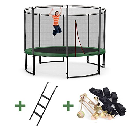 [- Ampel 24 Deluxe Outdoor Trampolin 366 cm mit Netz, Leiter & Windsicherung | Gartentrampolin