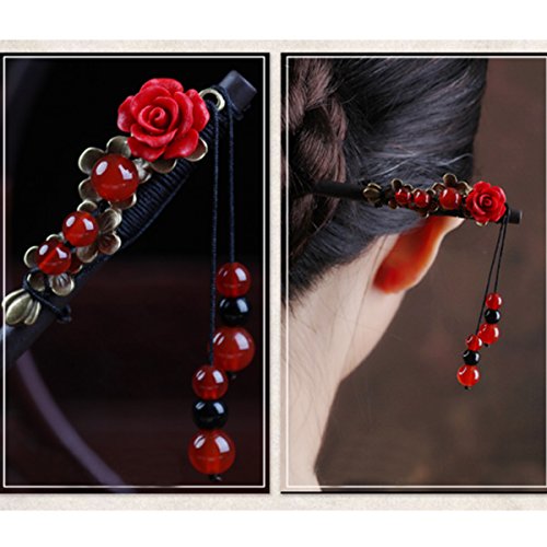 MonLiya Wooden Hair Pin Chinese Hair Sticks Pin Hairpin with Tassel Pearls Dangle Retro for Women Girls Long Hair Styling - Thumbnail 7