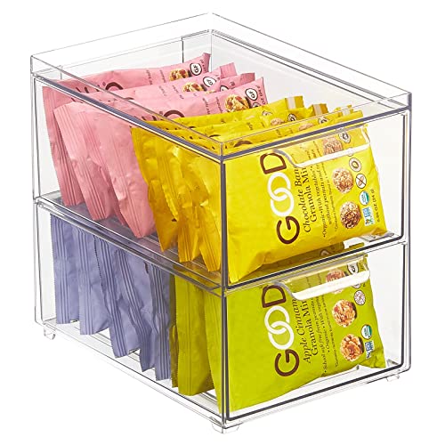 mDesign Stackable Storage Containers Box with 2 PullOut Drawers