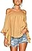 Angashion Women's Tops-Casual Floral Off Shoulder Flare Hlaf Sleeve Irregular Blouse T Shirts Yellow L
