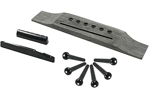 Bonsicoky 6 String Acoustic Guitar Rosewood Bridge Set with Bridge, Bridge Pins, End Pin, Saddle and Nuts(Black, Style 1)