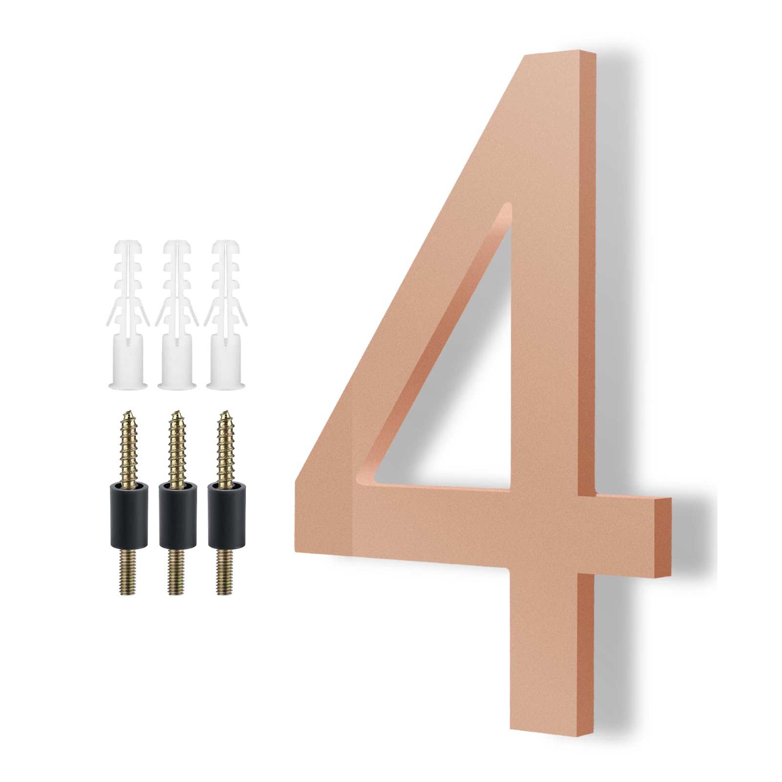 Photo 1 of Modern House Numbers for Outside - DEWEL Floating Large 8 Inch Brass Address Numbers for House, Door, Farmhouse, Street - Both Floating & Flush Styles - House Number 4