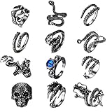 FIBO STEEL 12 Pcs Vintage Punk Rings Octopus Dragon