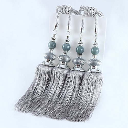 BERTERI 1 Pair Window Curtain Tassel Tiebacks, Luxury Grey Curtains Hanging Ball Holdback Living Room Supplies Window Treatment Accessories