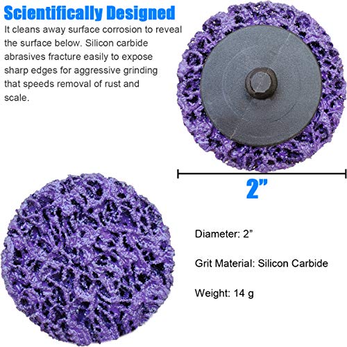 10 Pcs 2" Purple Extra Coarse Paint and Rust Stripper Brush, Quick Change Strip & Clean Discs for Metal Wood Fiberglass