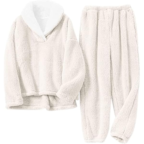 Hooever Women's Fluzzy Sherpa Fleece Pajamas Warm Pullover Lapel