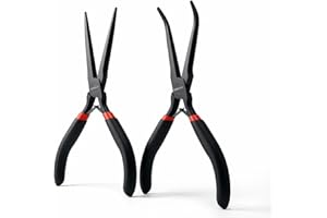 WISEUP 6" Mini Needle Nose Pliers Set，2-Piece Small Long Reach Bent Needle Nose Pliers for Jewelry DIY Craft，Repair & Wire Wr