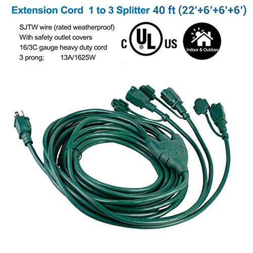 Yodotek Outdoor Power Extension Cord,Max 28ft plug to End (40 FT Total