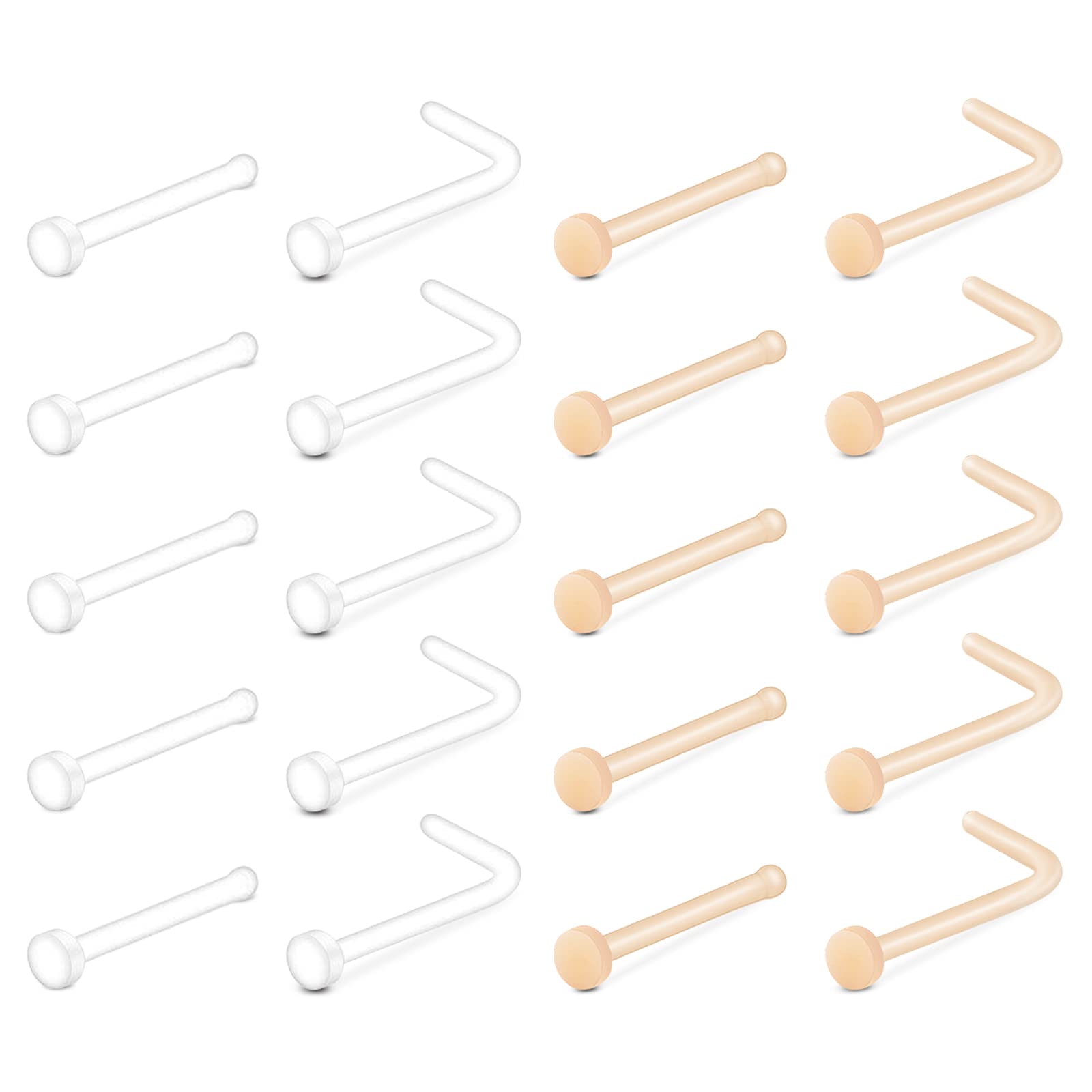 Briana Williams 20G Clear Nose Studs Flat Top Retainer Bioflex L Shape Bone Screw Nose Piercing Jewelry